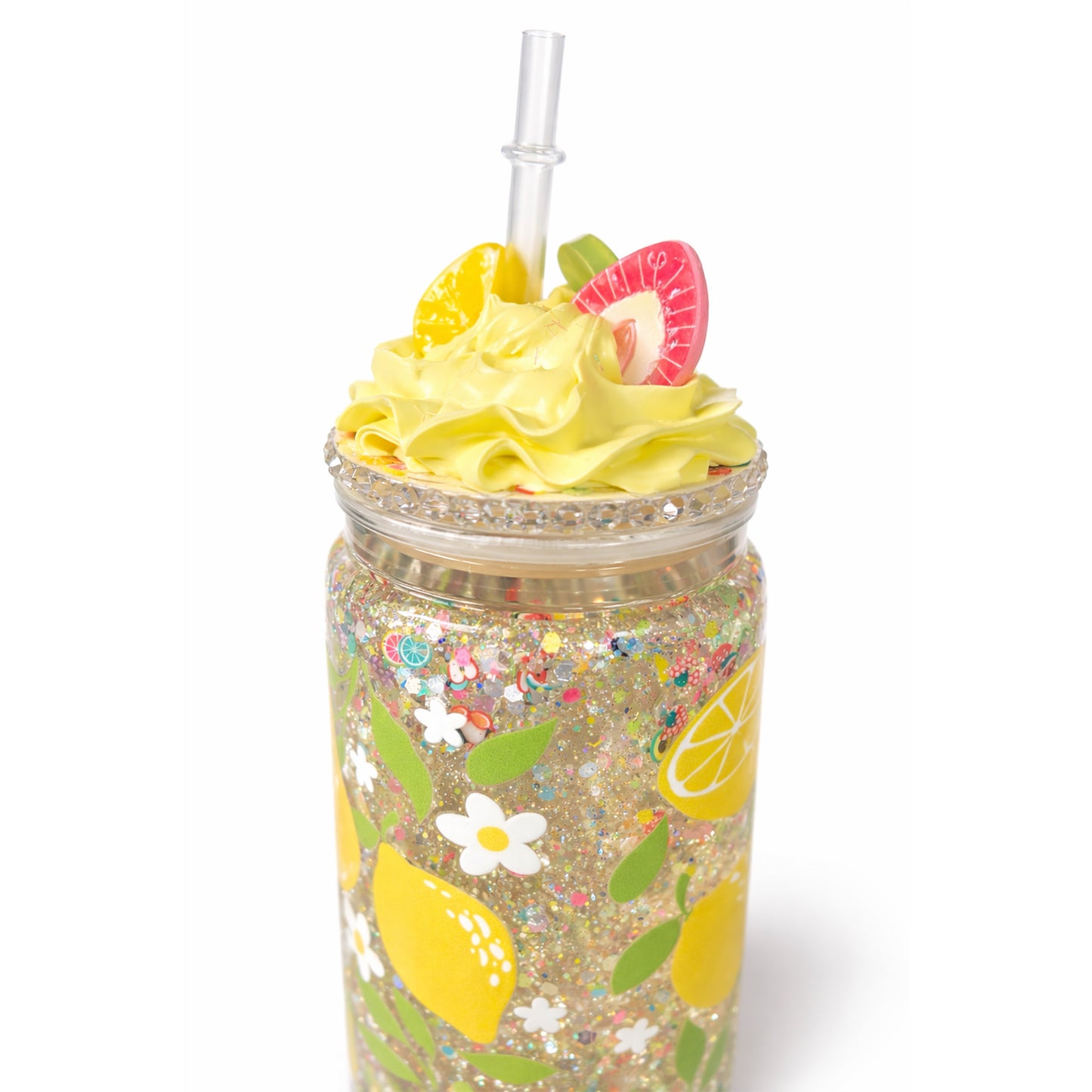 snowglobe tumbler Lemon Glow 3D in contesto lifestyle