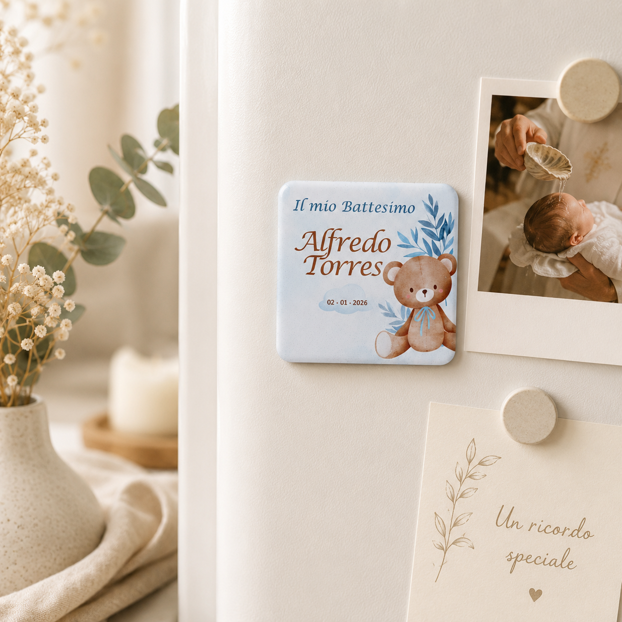 Magnete battesimo personalizzato, design fronte e retro