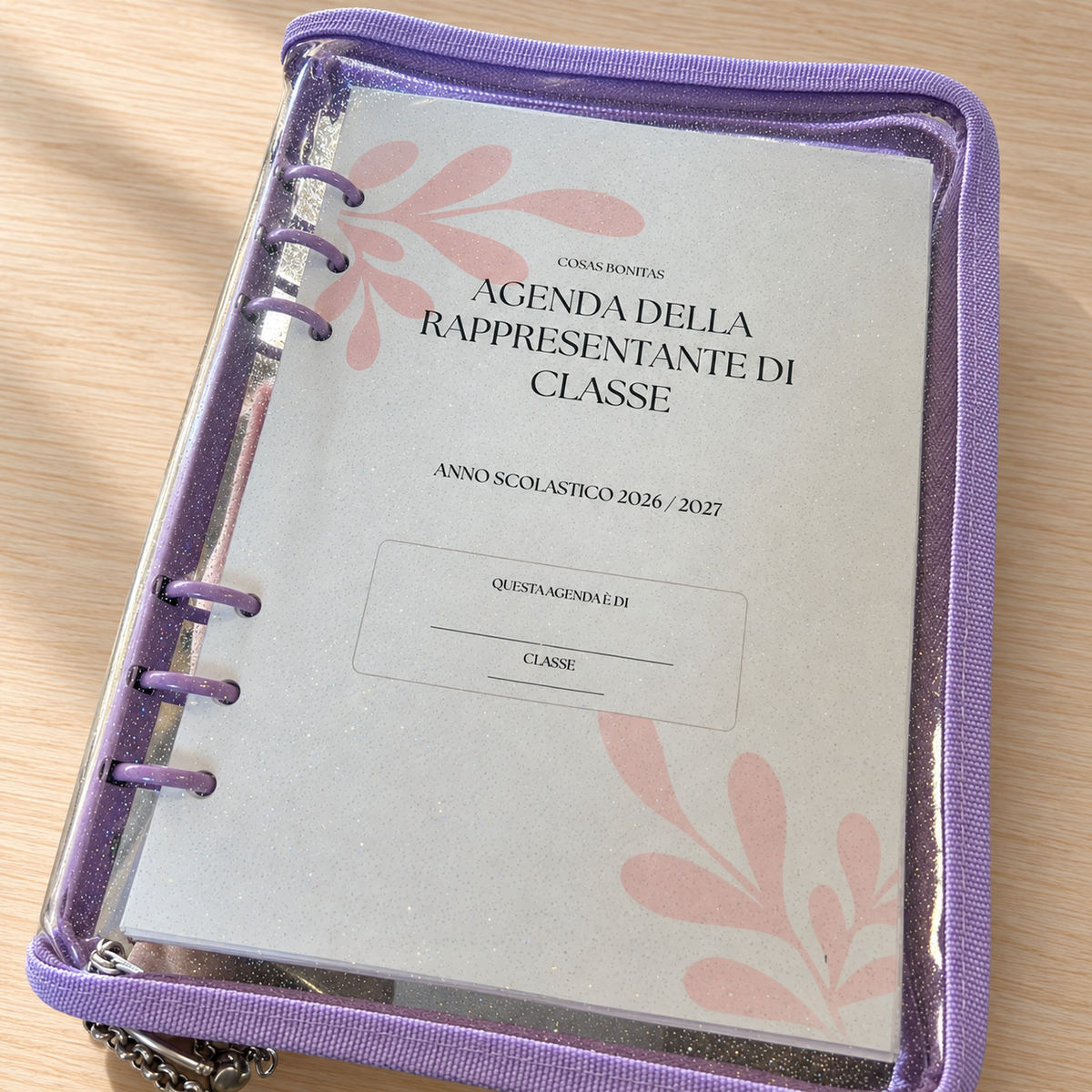 Agenda della Rappresentante di Classe nella cartella glitter lilla con cerniera, anno scolastico 2026/2027