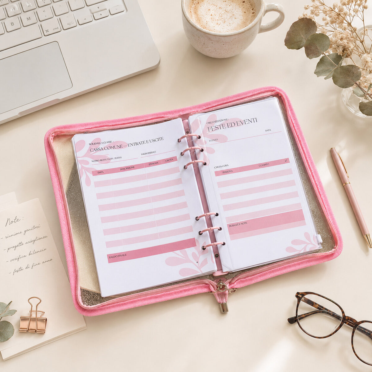 Pagine Cassa comune entrate e uscite e Feste ed eventi dell'Agenda della Rappresentante di Classe