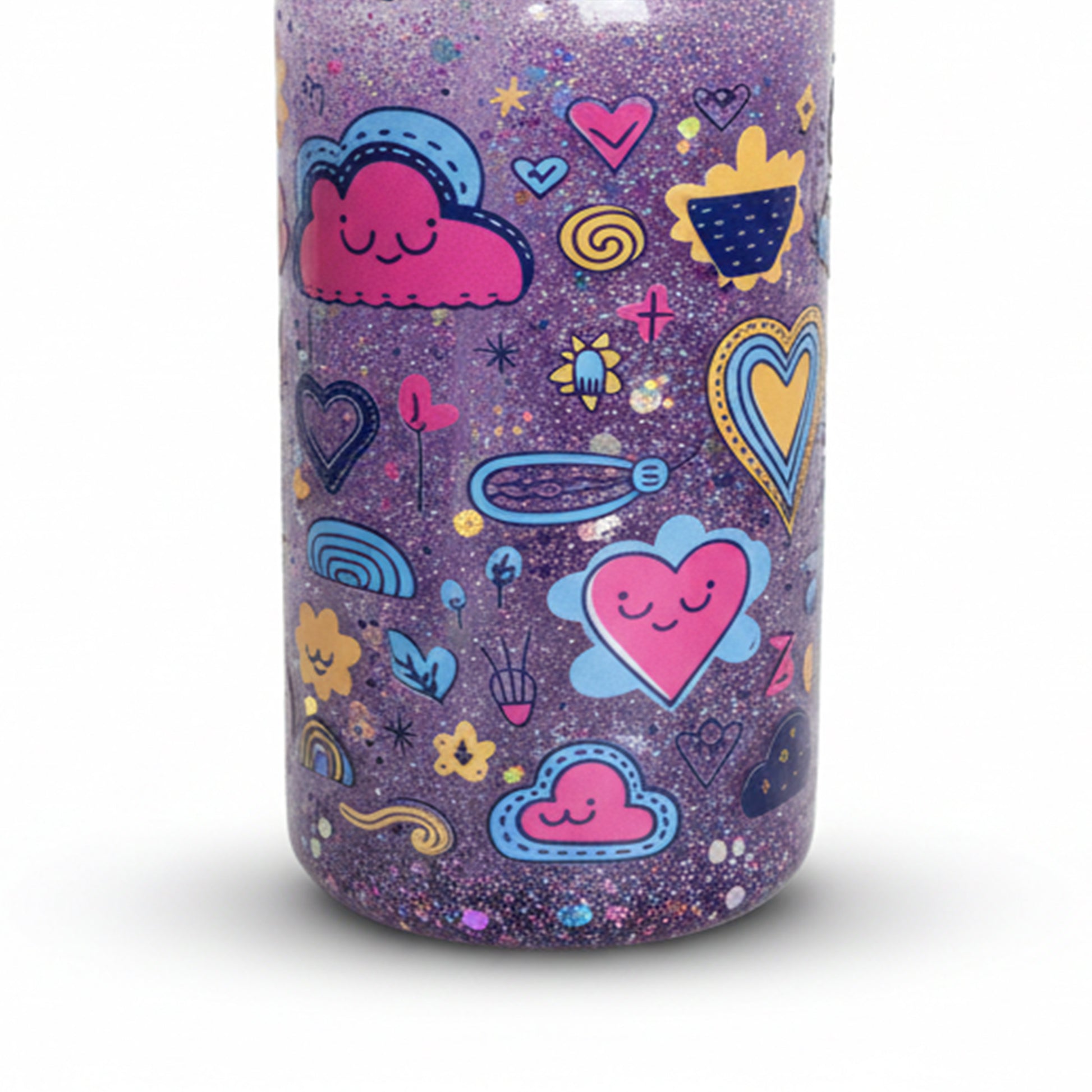 dettaglio glitter borraccia snowglobe Cute Clouds, effetto glitterato