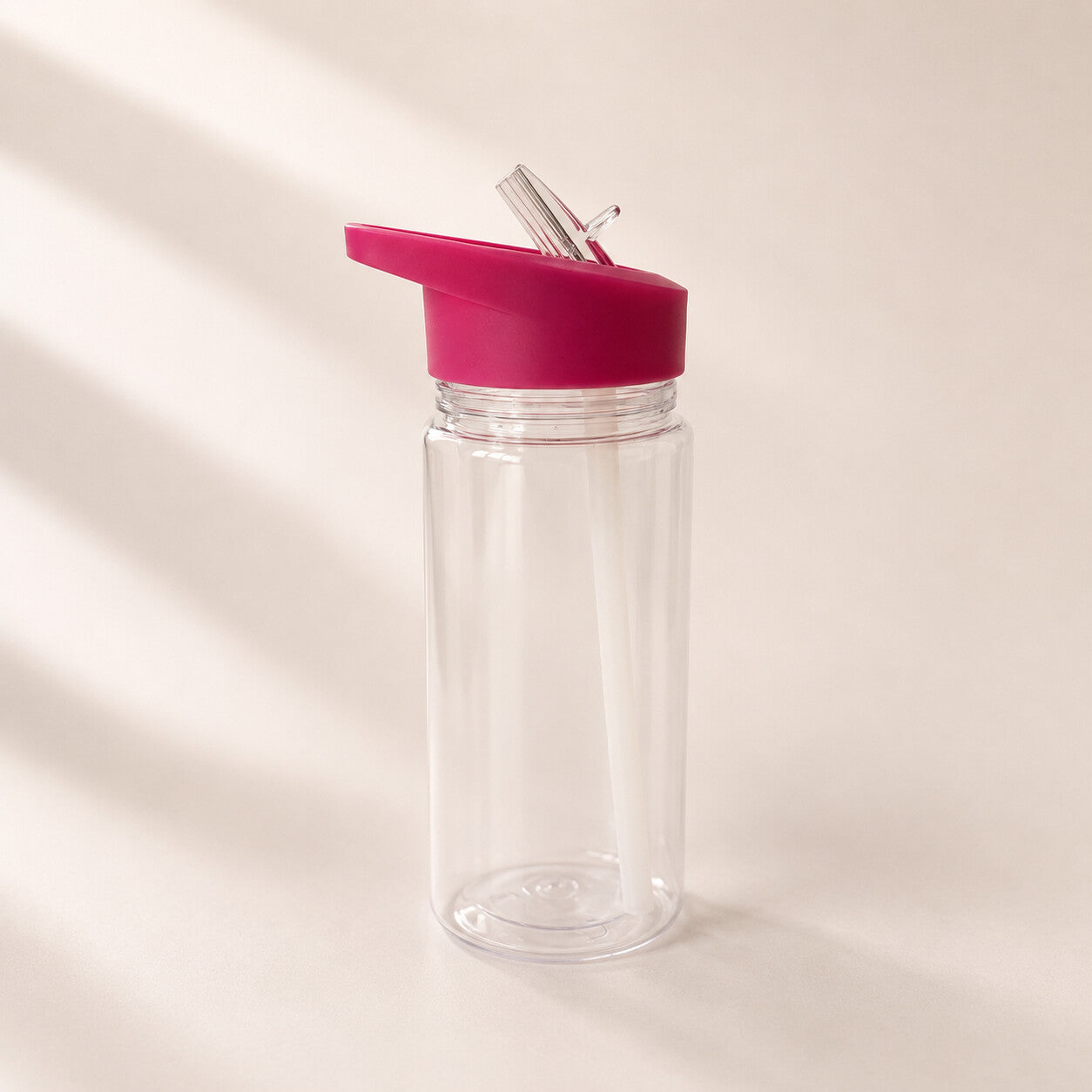 borraccia snowglobe PET vuota tappo fucsia, base per personalizzazione made-to-order