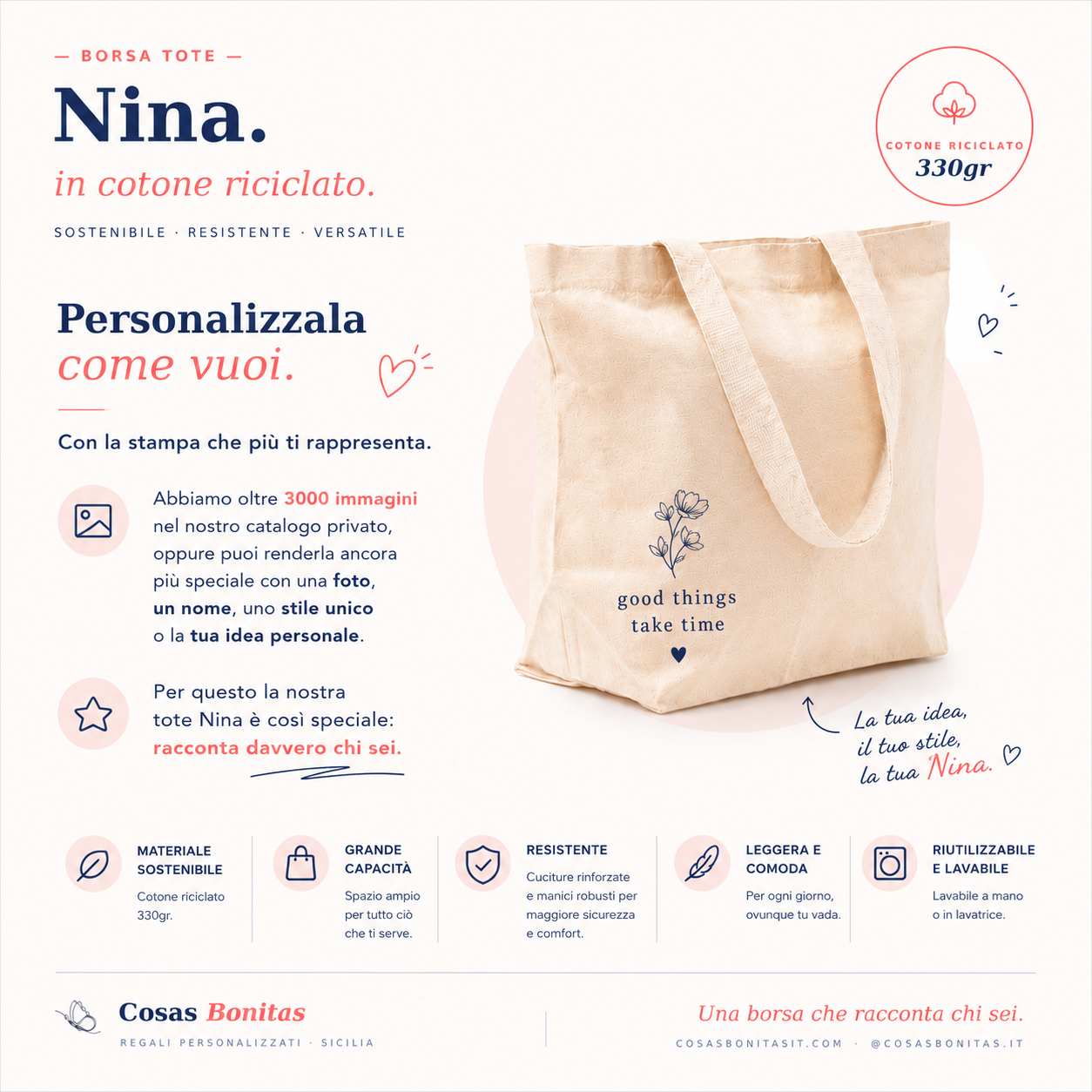 Stampa DTF textil duratura sulla Tote bag NINA