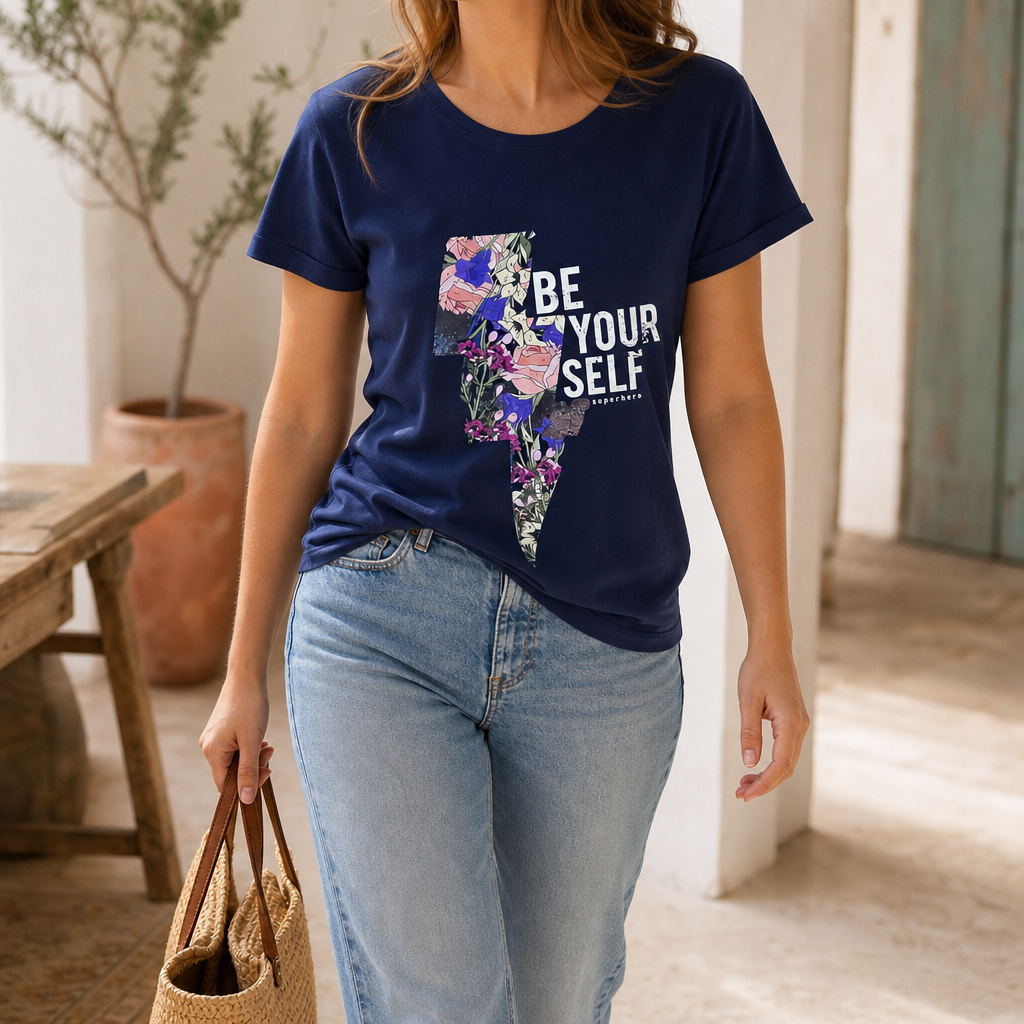 T-shirt 'Be Yourself' Superhero nera, lifestyle