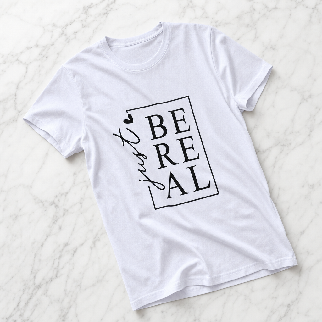 T-shirt Just Be Real bianca (hero)