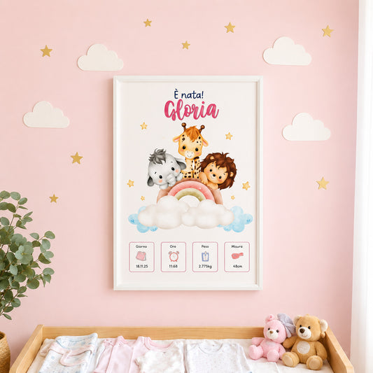 Placca NACRE personalizzata nascita con animali e arcobaleno, lifestyle
