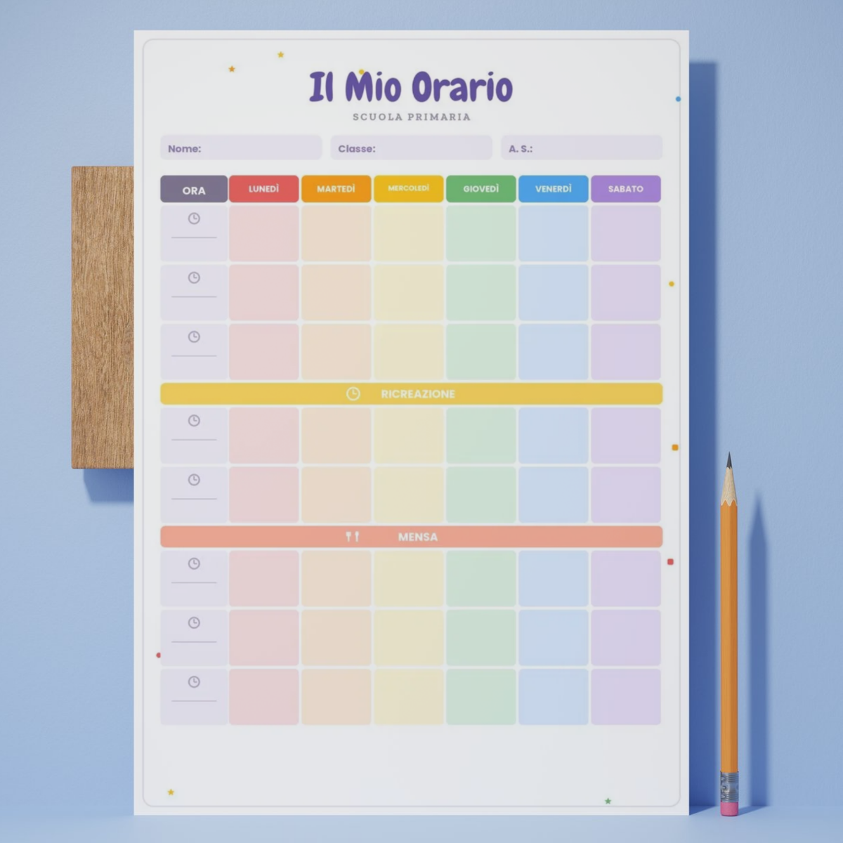 MIA Cartoleria — Etichette Adesive con Nome, Classe e Materia e orario