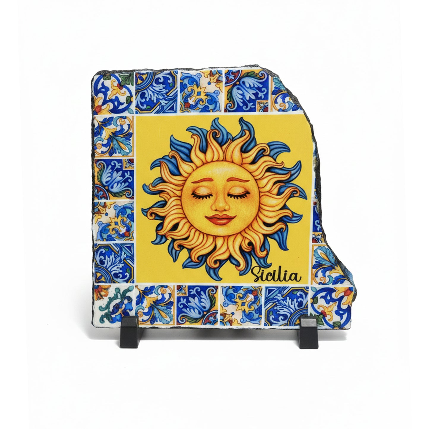 Piastra decorativa in granito siciliano design sole - fronte