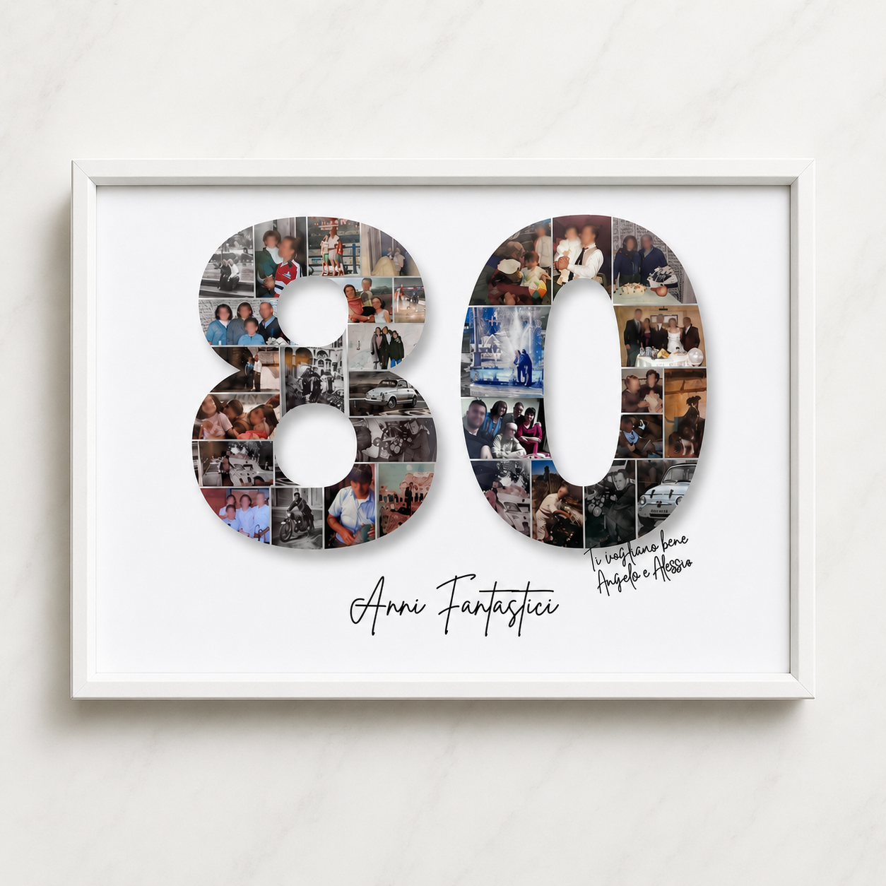 Placca metallica NACRE 80 anni con collage foto, design memoria