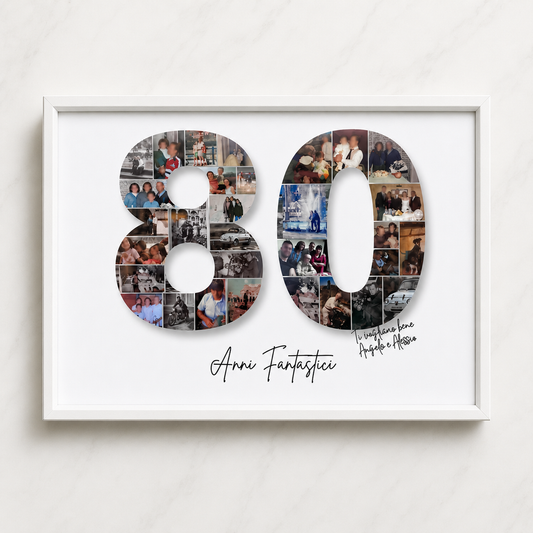Placca metallica NACRE 80 anni con collage foto, design memoria