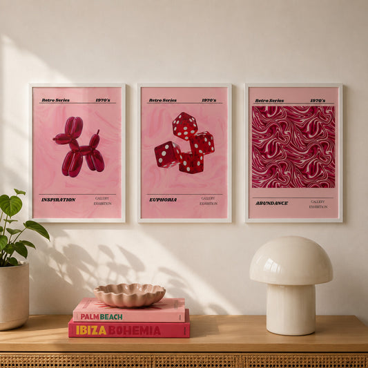 Set 3 placche NACRE Retro Series rosa, composizione parete famiglia