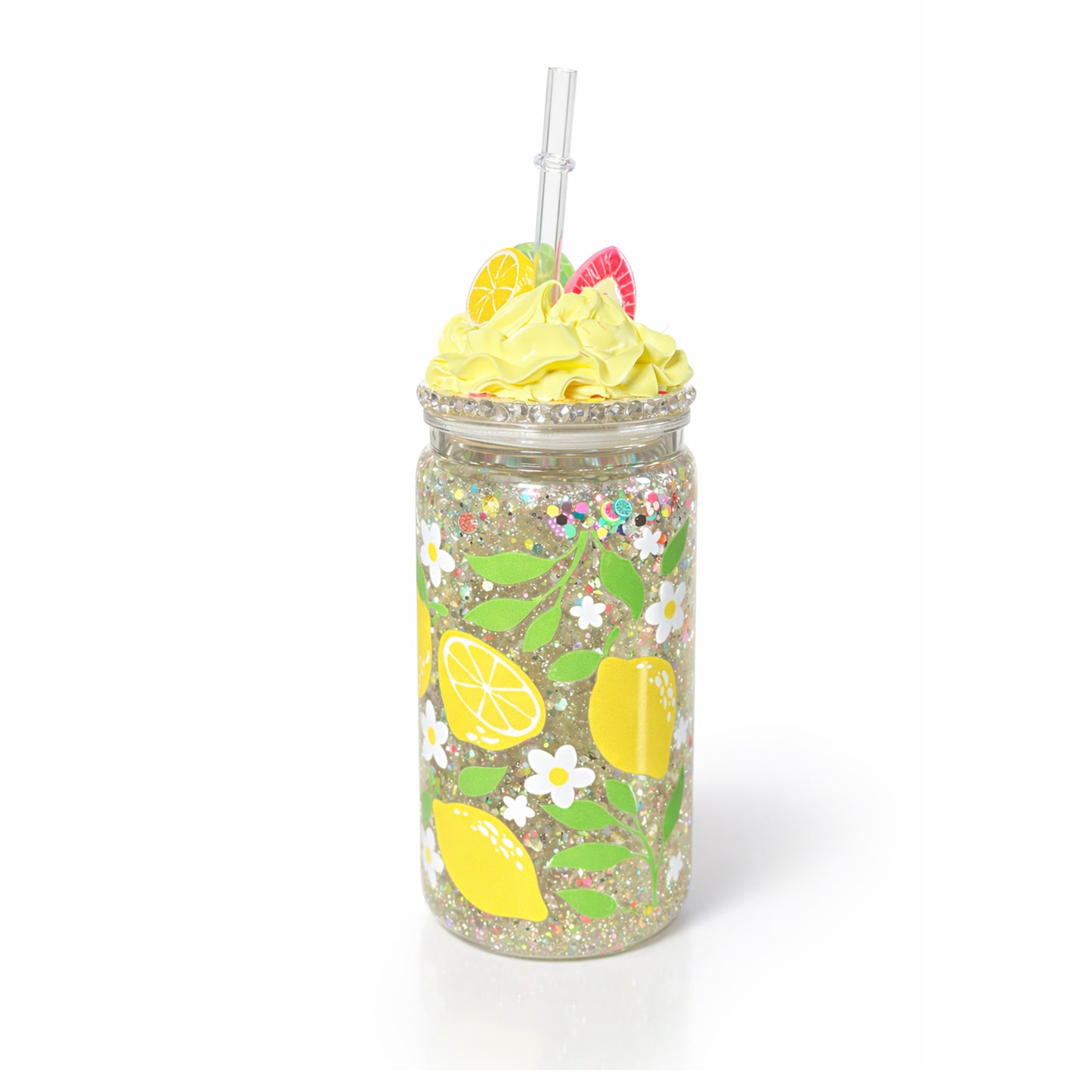 snowglobe tumbler Lemon Glow 3D limoni gialli, vista frontale