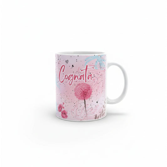 Tazza Cognata rosa floreale in ceramica - fronte