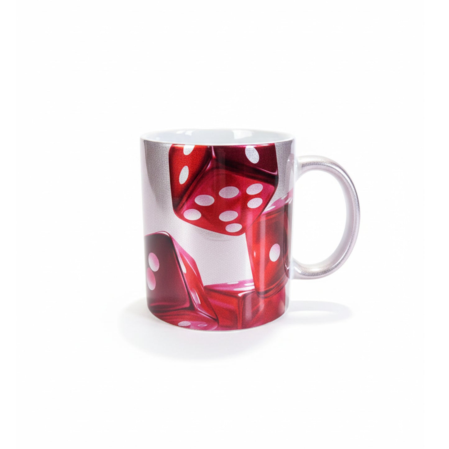 Tazza design dadi rossi con glitter - fronte