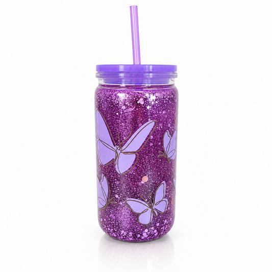snowglobe tumbler Butterfly Lilac farfalle lilla, vista frontale