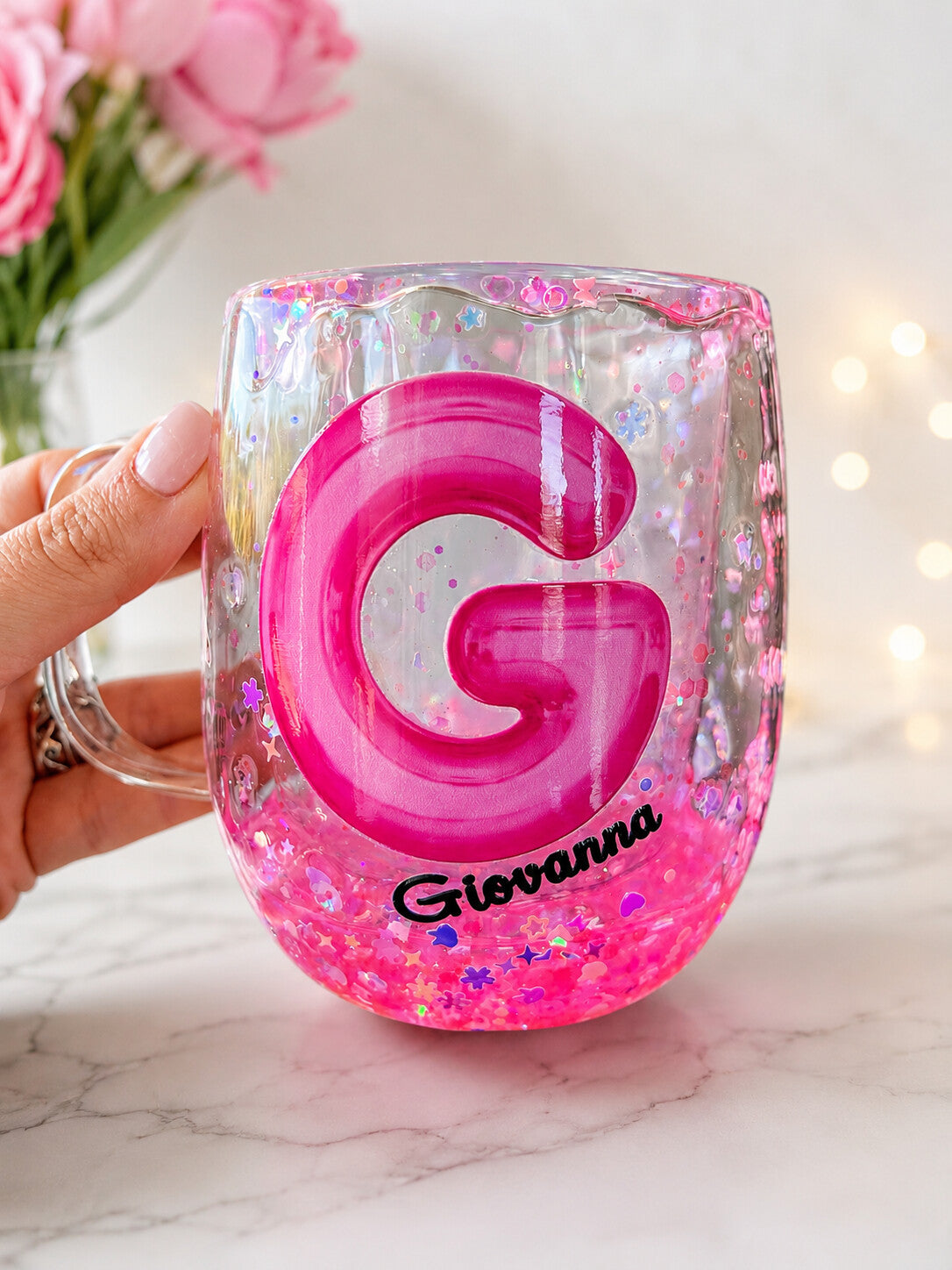 Mug Snow Globe in Vetro con Manico