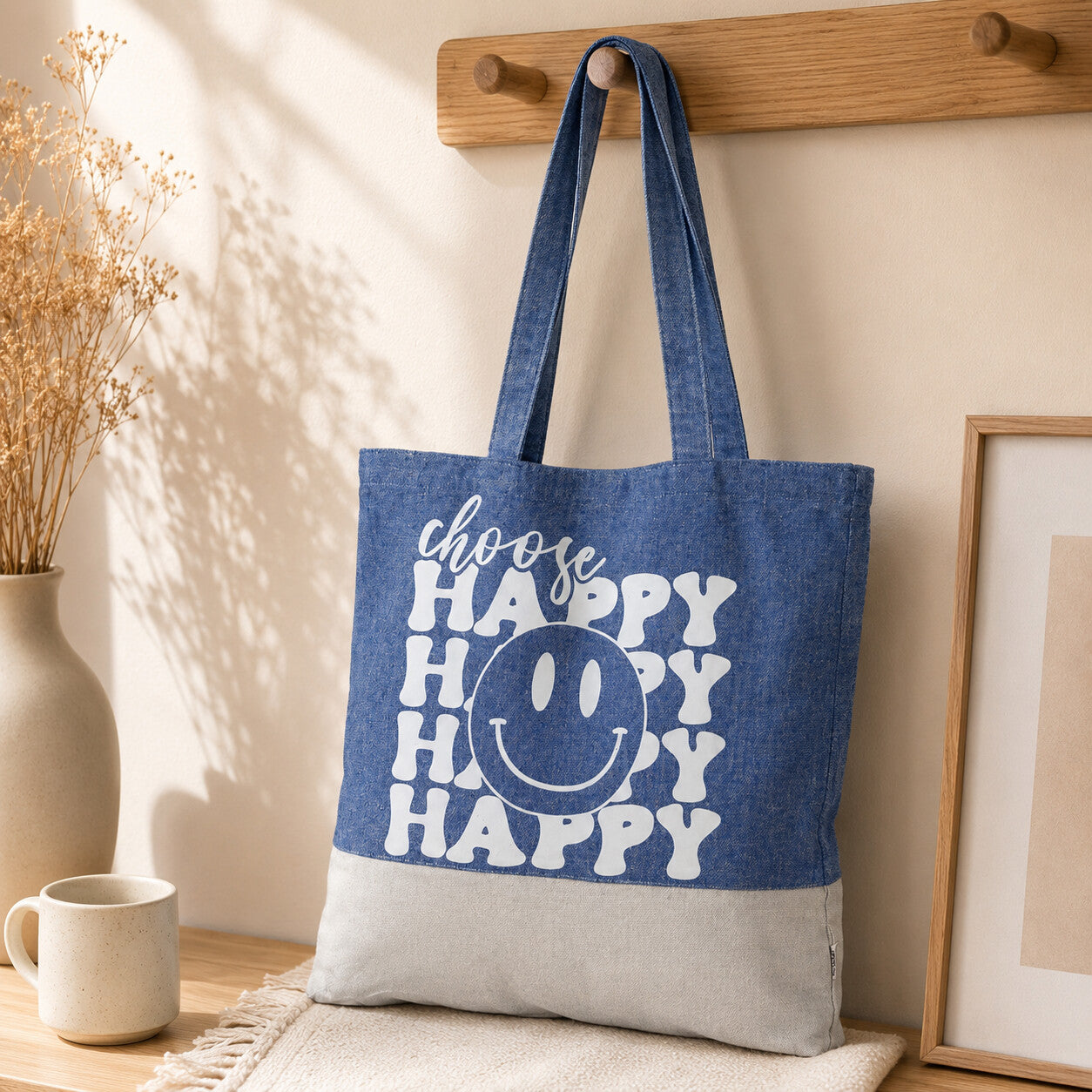 Borsa GAIA cotone riciclato Royal con stampa Choose Happy smiley